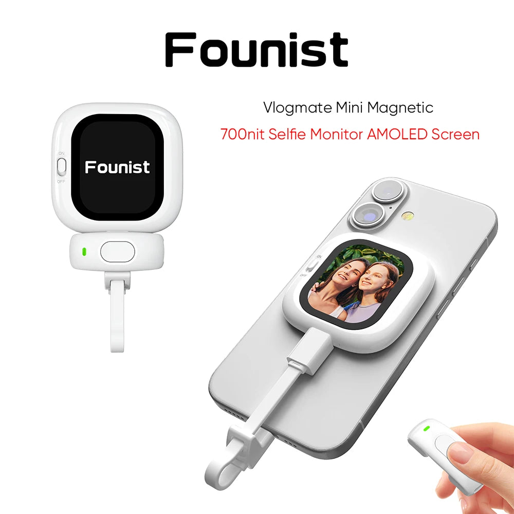 شاشة Founist Vlogmate Mini Selfie Monitor AMOLED 700nits سهلة التشغيل لهاتف iPhone 5-12 13 14 15 16 Pro لبث Vlog المباشر